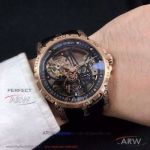 Perfect Replica Roger Dubuis Excalibur Rose Gold Case Black Skeleton Dial 46mm Watch